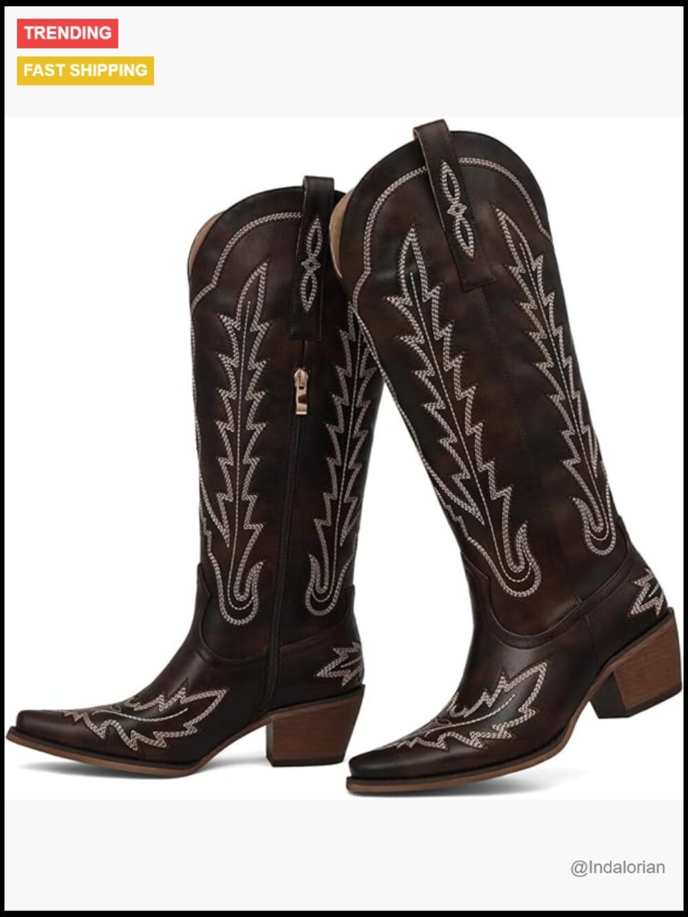 Vintage Cowboy Boots - Pointed Toe Chunky Heel Faux Leather & Suede Knee High - Picture 1 of 7